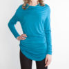 teal draped front top faux leather neck top- front