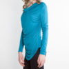 teal draped front top faux leather neck top- side