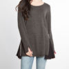 charcoal and black chiffon side long sleeve top- front