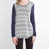 NAVY AND WHITE PRINTED LONG SLEEVE TOP- FRONT