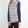 NAVY AND WHITE PRINTED LONG SLEEVE TOP- SIDE