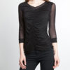 mesh sleeve ruched front black top- front