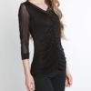 mesh sleeve ruched front black top- side