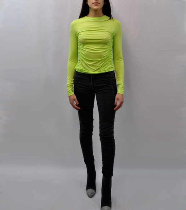 lime green long sleeved top- front
