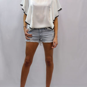 CONTRAST CASCADE SLEEVE WHITE TOP- FRONT