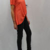 knot front high low coral striped tshirt- side
