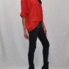 FRONT PLEAT V NECK RED TEE- SIDE