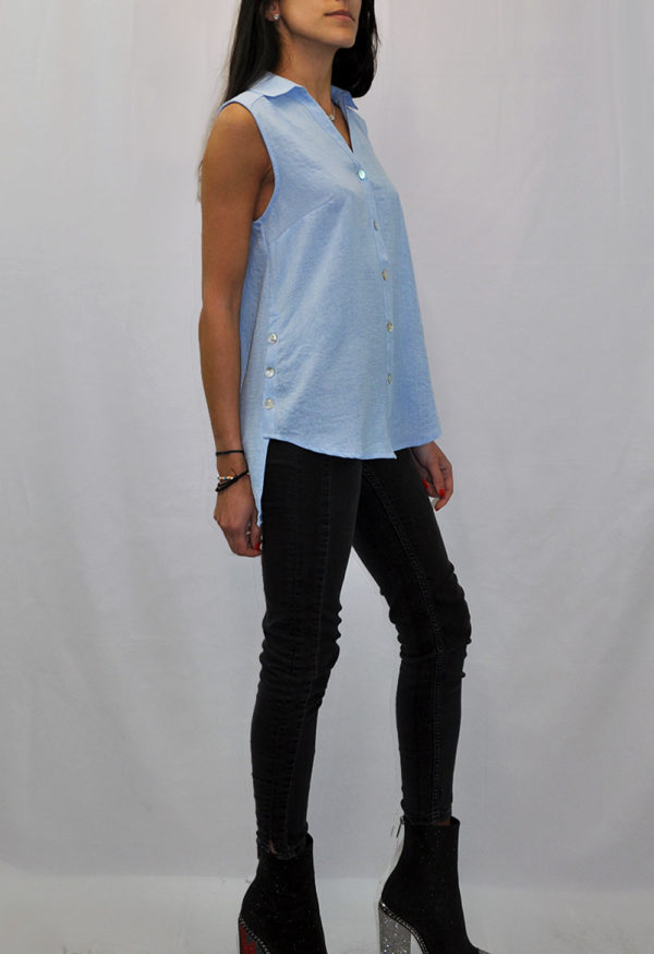 BUTTON UP SLEEVELESS BLUE TOP- SIDE