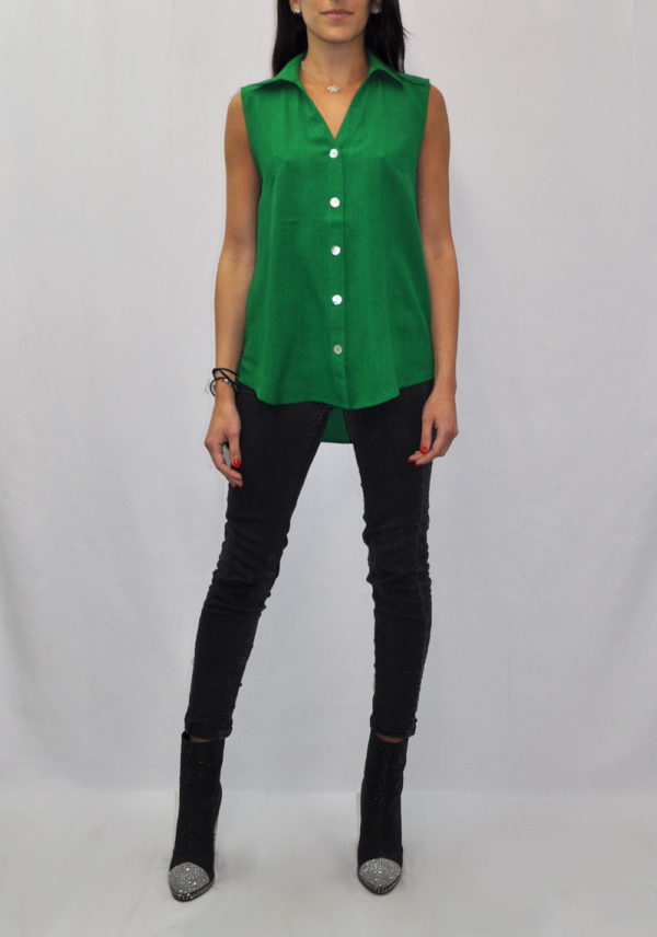 BUTTON UP SLEEVELESS GREEN TOP- FRONT