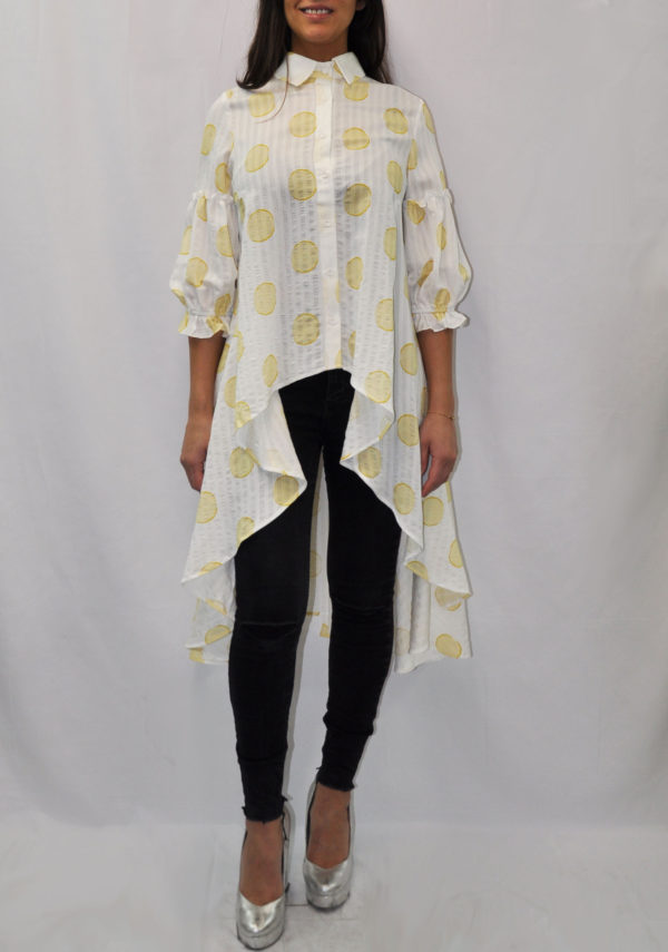 PUFF SLEEVE YELLOW DOT PRINTED BLOUSE- FRONT