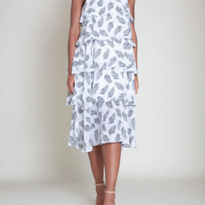 BLACK AND WHITE PRINTED LAYERED CAMI DRESS- FRONT