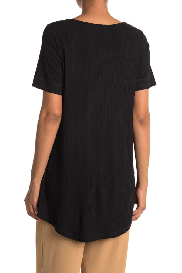 knot front short sleeve black tshirt top- back