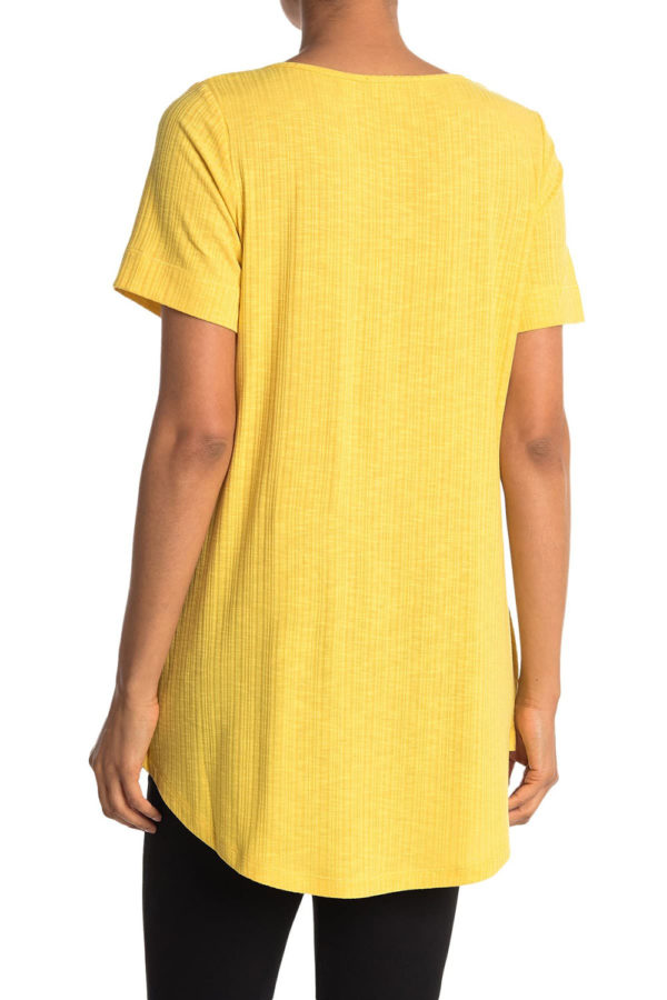 knot front short sleeve yellow tshirt top- back