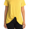knot front short sleeve yellow tshirt top- front