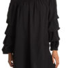 elastic neck black tunic dress with ruffle sleeves- front