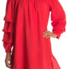 elastic neck coral tunic dress with ruffle sleeves- front