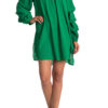 elastic neck kelly green tunic dress with ruffle sleeves- front