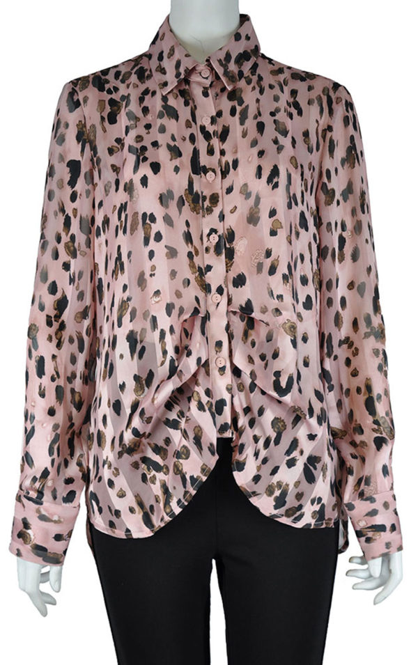 ANIMAL PRINTED FRONT PLEAT PINK BLOUSE