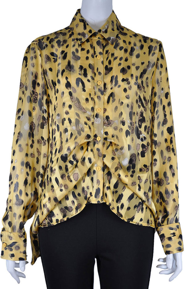 ANIMAL PRINTED FRONT PLEAT YELLOW BLOUSE