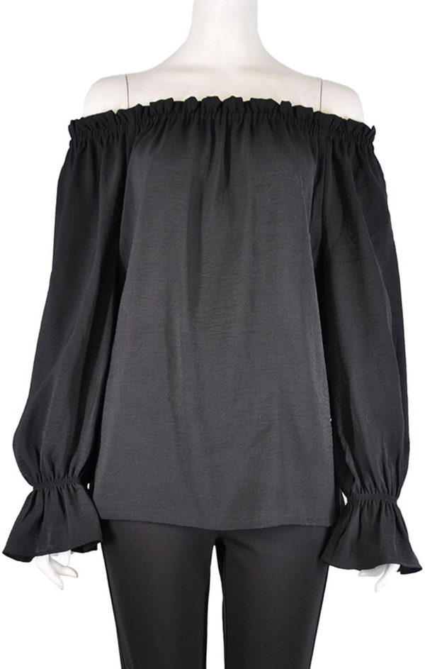 BELL SLEEVE ELASTIC NECK BLACK TOP