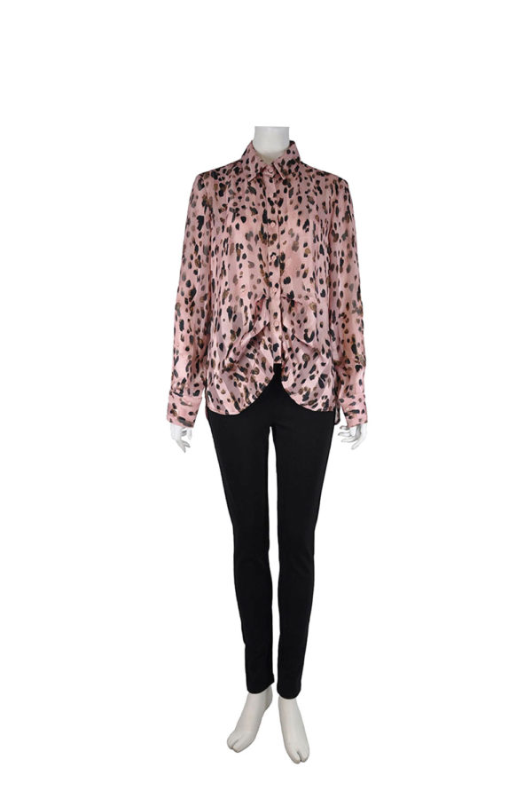 ANIMAL PRINTED FRONT PLEAT PINK BLOUSE