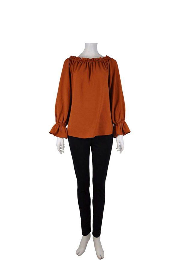 BELL SLEEVE ELASTIC NECK RUST TOP