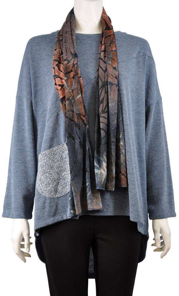 BLUE LONG SLEEVE TOP WITH CONTRAST OPTIONAL SCARF
