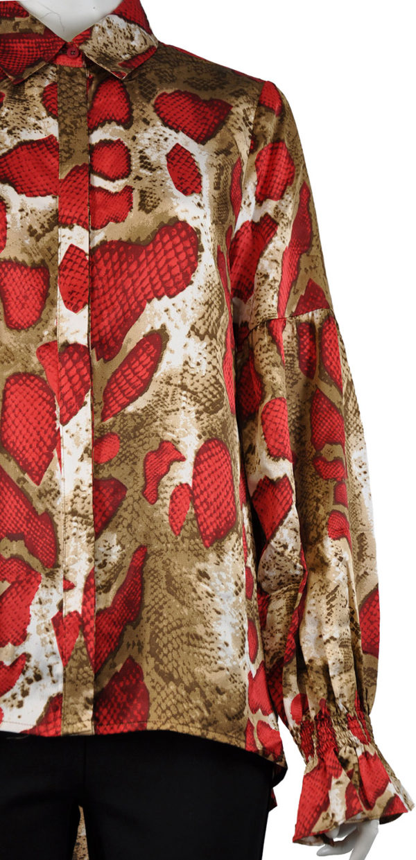 SNAKE PRINTED BELL SLEEVE RED BLOUSE