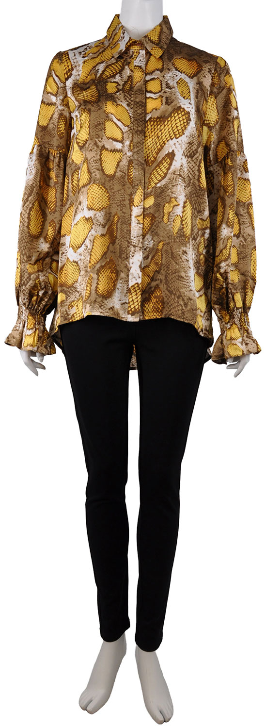 SNAKE PRINTED BELL SLEEVE YELLOW BLOUSE