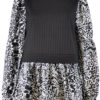 PRINTED BLACK AND WHITE LONG SLEEVE TWOFER LAYERED TOP