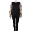 BLACK TOP WITH ANIMAL PRINTED CONTRAST BELL SLEEVE TOP