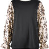 BLACK TOP WITH ANIMAL PRINTED CONTRAST BELL SLEEVE TOP