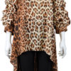 CAMEL CHEETAH PRINTED HIGH LOW TOP WITH RUFFLE SLEEVES