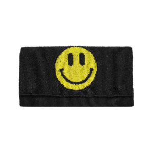 BLACK SEED BEAD CLUTCH WITH SMILEY FACE FRONT