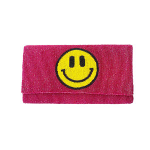 PINK SEED BEAD CLUTCH WITH SMILEY FACE FRONT