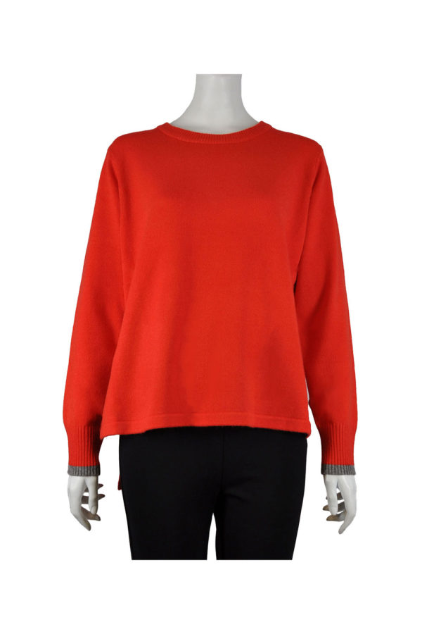 RED CONTRAST COLOR KNIT CREW NECK SWEATER