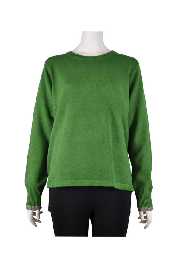 GREEN CONTRAST COLOR KNIT CREW NECK SWEATER