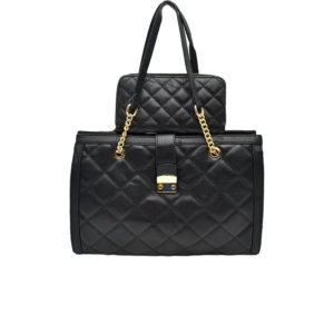 BLACK QUILTED HANDBAG WITH MATCHING WALLET