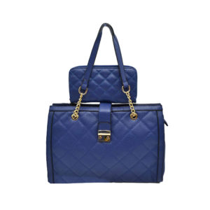 NAVY BLUE QUILTED HANDBAG WITH MATCHING WALLET