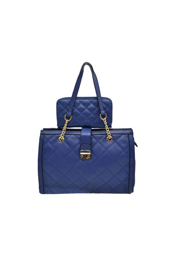 NAVY BLUE QUILTED HANDBAG WITH MATCHING WALLET