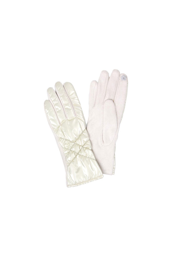 WHITE PUFFER FRONT WINTER GLOVES