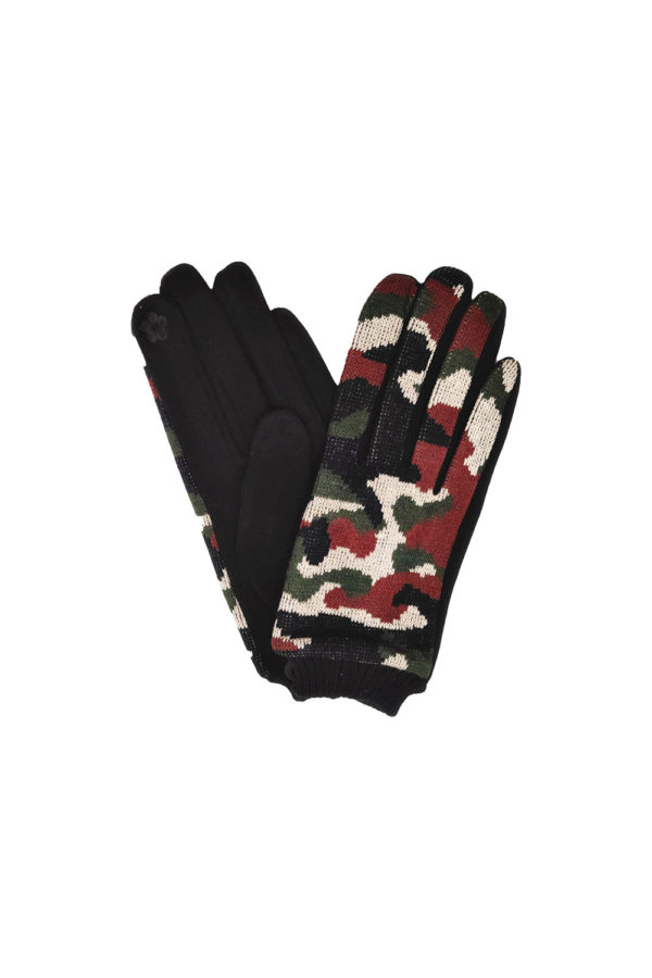GREEN CAMO PRINTED KNIT GLOVES