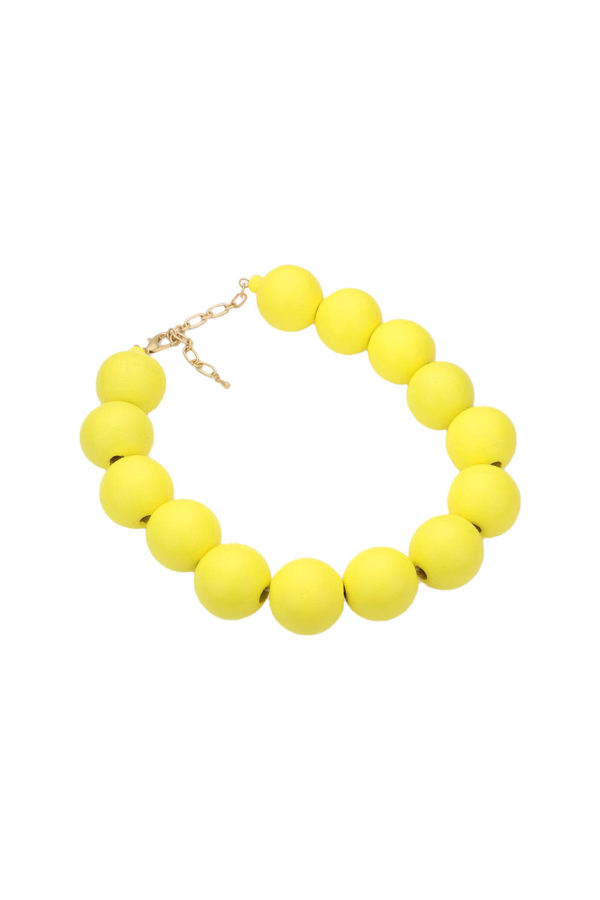 YELLOW WOOD BEAD STATEMENT NECKLACE