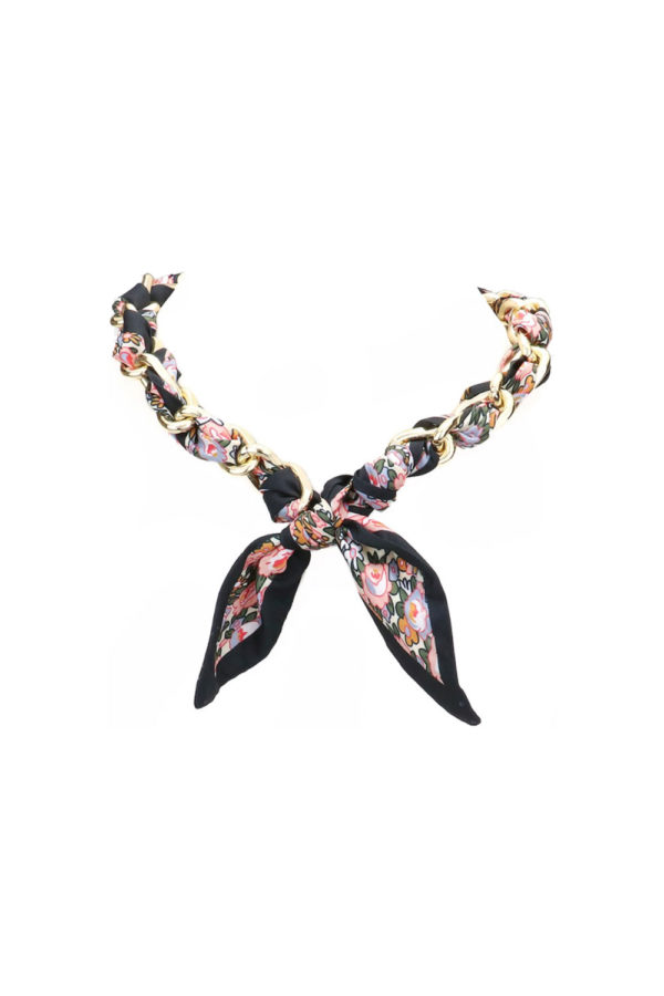 PINK PRINTED CHAIN SCARF NECKLACE