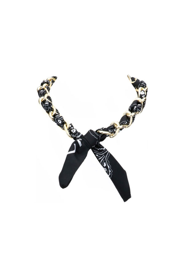 BLACK PRINTED CHAIN SCARF NECKLACE