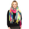 PINK COLORBLOCKED KNIT SCARF WITH FRINGE