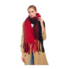 RED COLORBLOCKED KNIT SCARF WITH FRINGE