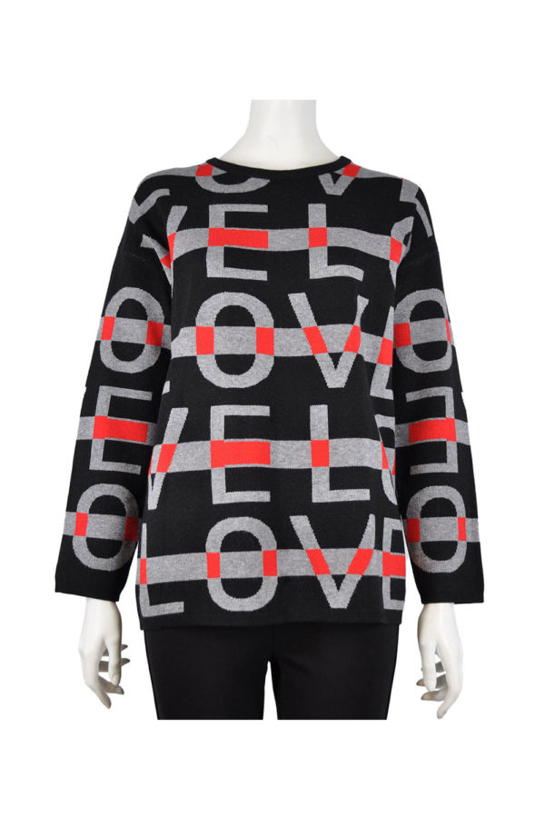 red love print knit sweater