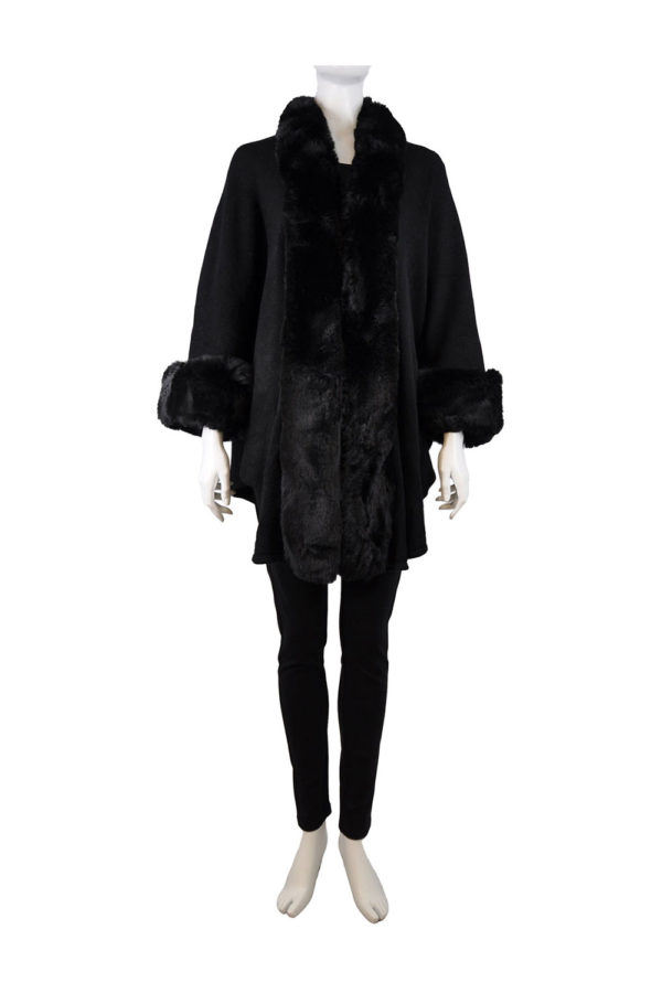 black faux fur trim cape