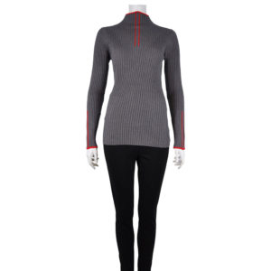 GREY AND RED RIB KNIT LONG SLEEVE TOP